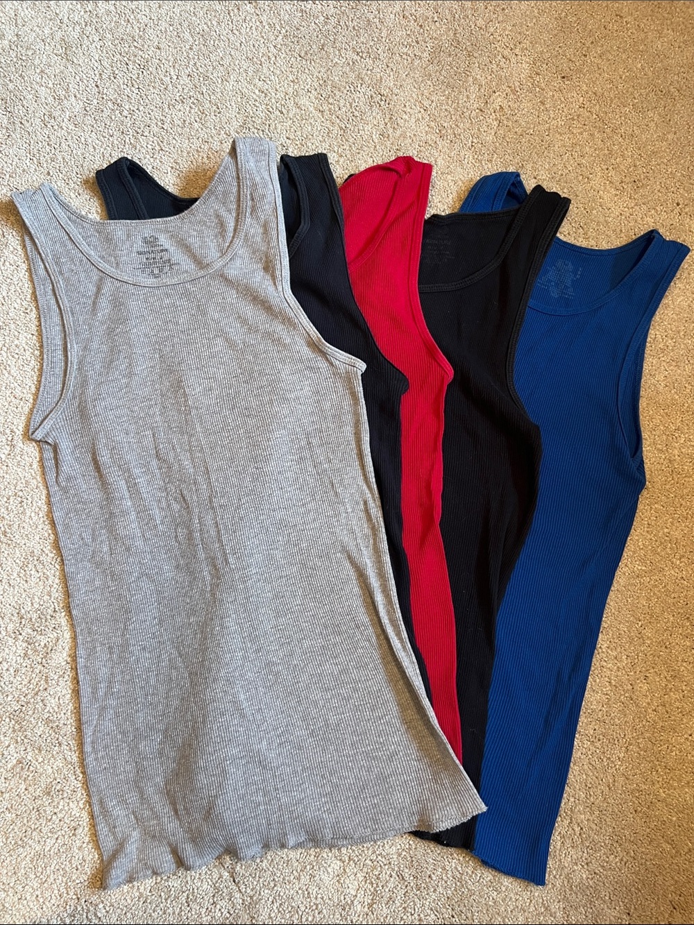 Fruit of the Loom Men’s Ribbed Tank Undershirts - Gray, Black, Red, Blue